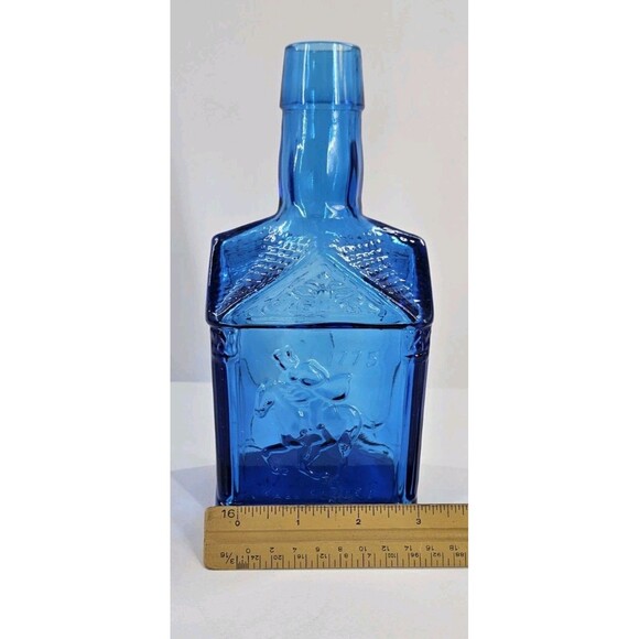 Wheaton Cobalt Blue Glass Bottle Decanter Embossed Paul Revere 1775 Vintage 60s - Picture 9 of 10